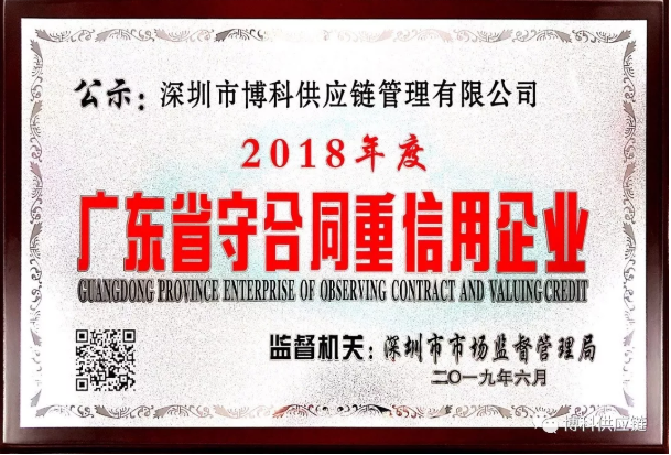 博科供应链荣获“广东省守合同重信用企业”称号