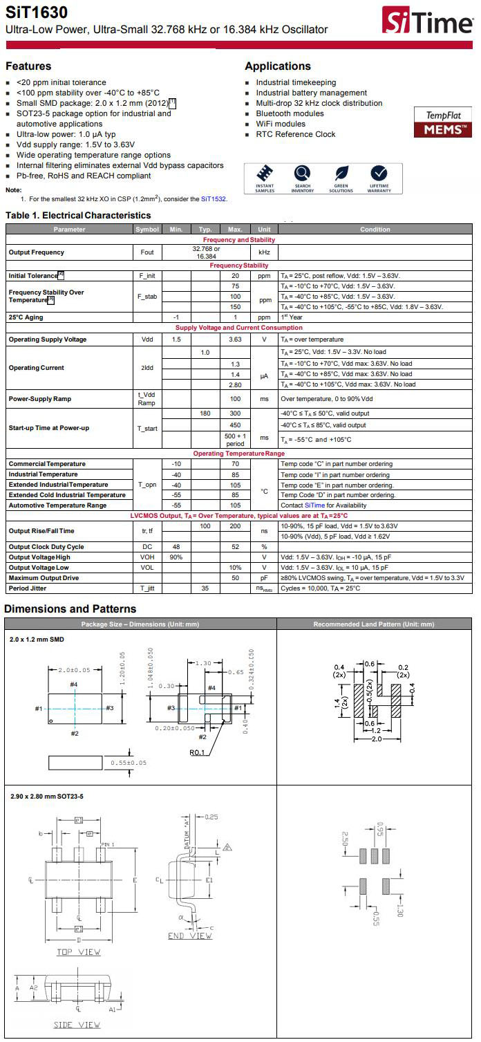 32.768KHZ系列晶振SiT1630规格书