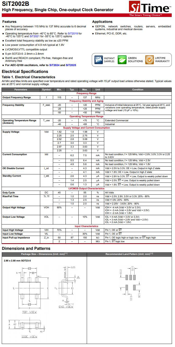 SOT23振荡器SiT2002B规格书