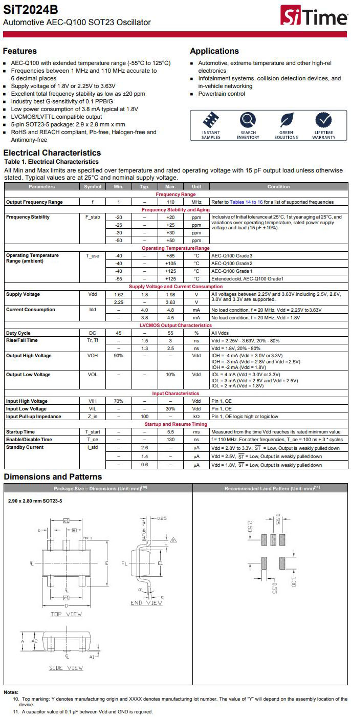 车规级振荡器SIT2024B规格书