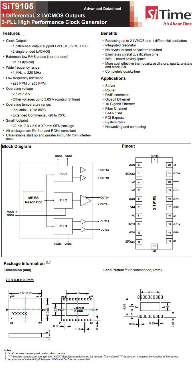  时钟发生器SiT9105规格书